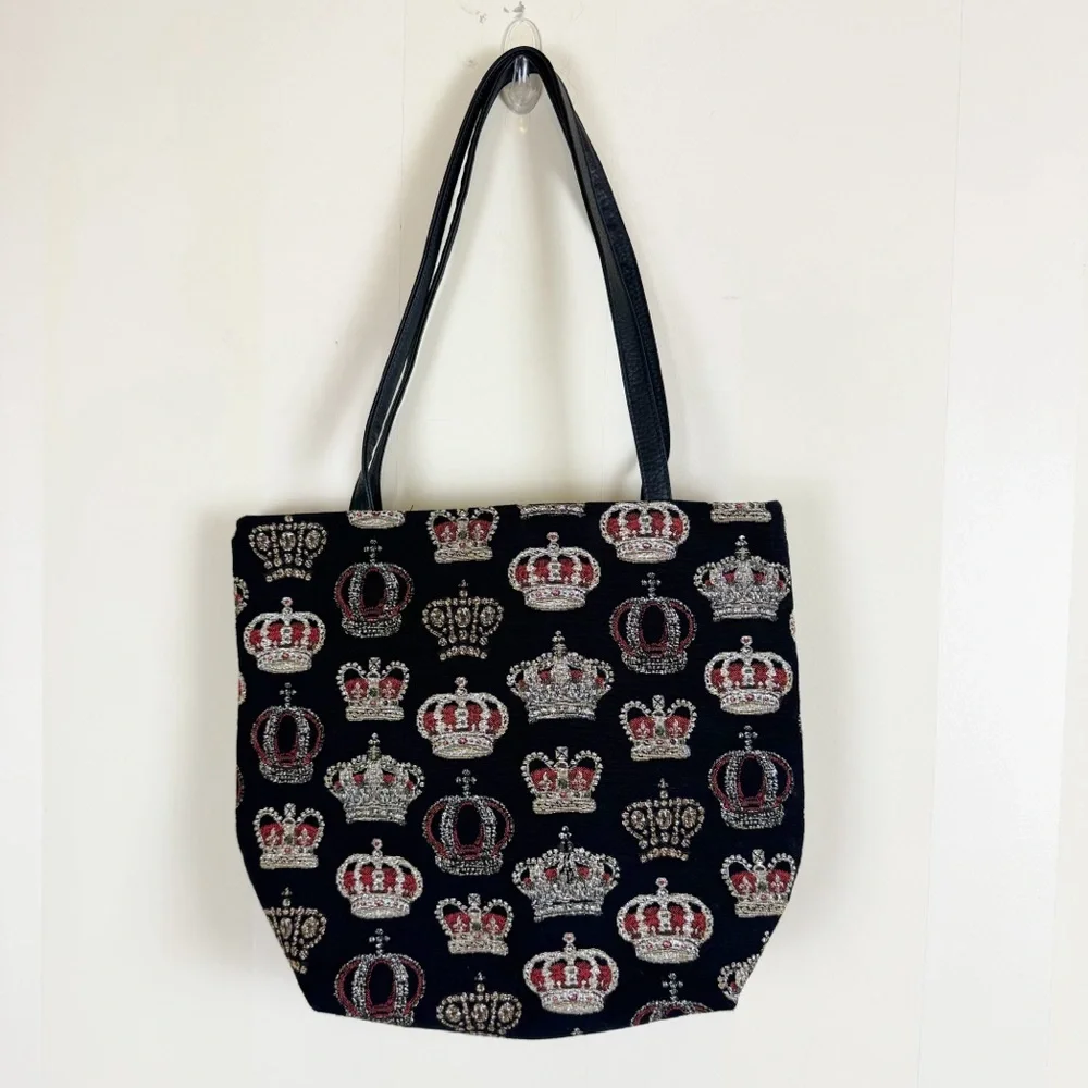 Belly Moden Embroidered Crown Black Tote Bag Made in Germany NWOT